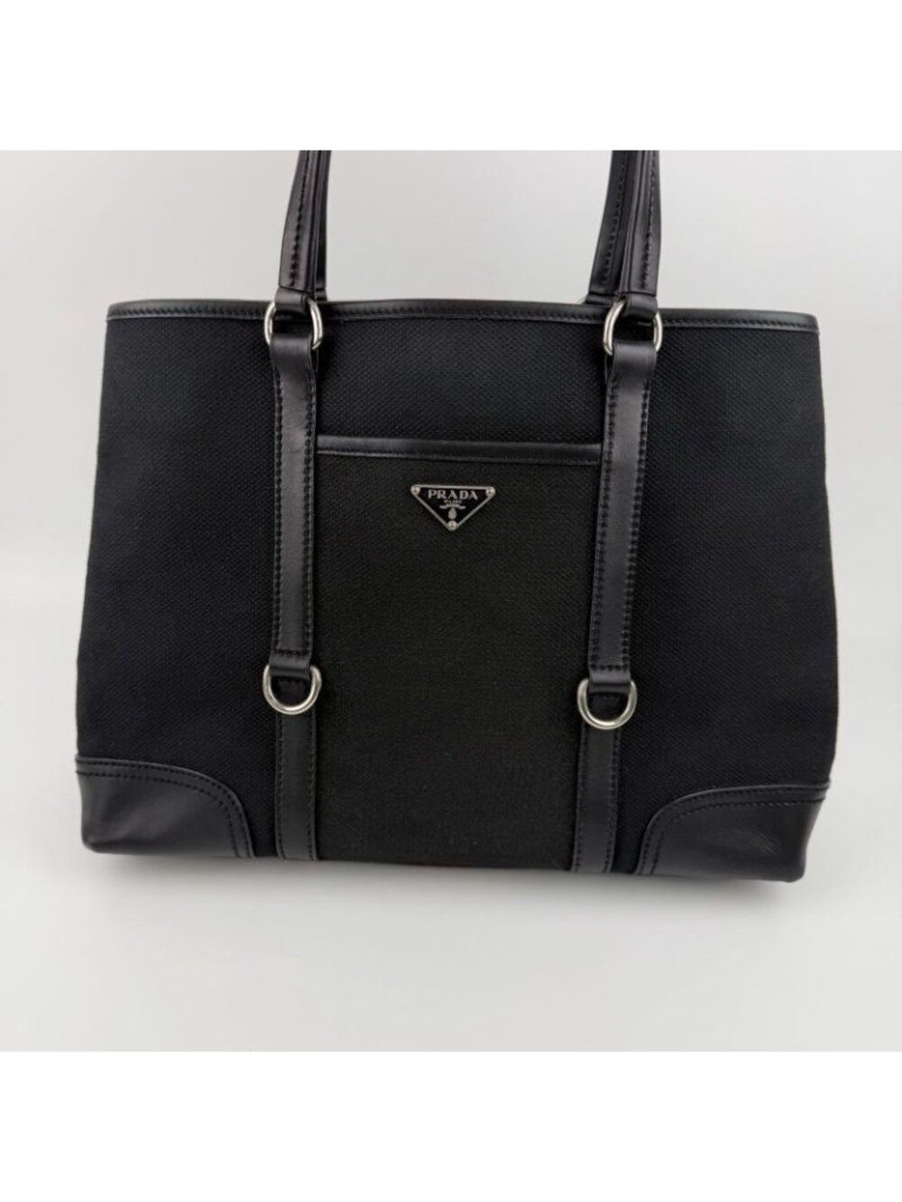 ★SOLD★ Prada Tote Black Canvas Vintage - Picture 3 of 16